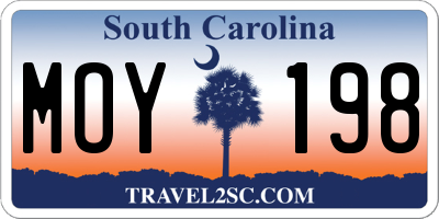 SC license plate MOY198