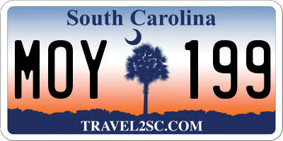 SC license plate MOY199