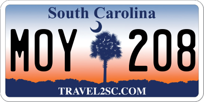 SC license plate MOY208