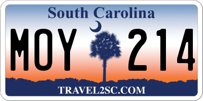 SC license plate MOY214