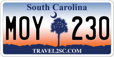 SC license plate MOY230