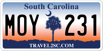 SC license plate MOY231