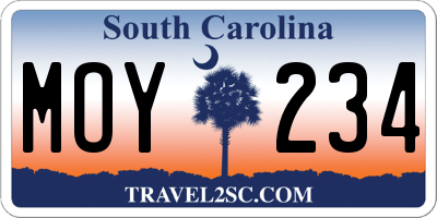 SC license plate MOY234