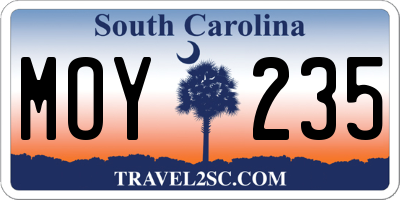 SC license plate MOY235