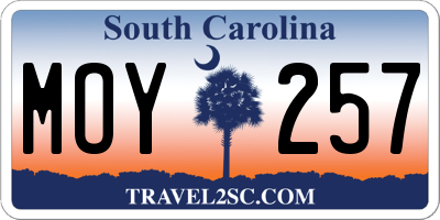 SC license plate MOY257