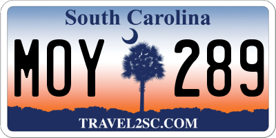 SC license plate MOY289