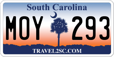 SC license plate MOY293