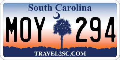 SC license plate MOY294