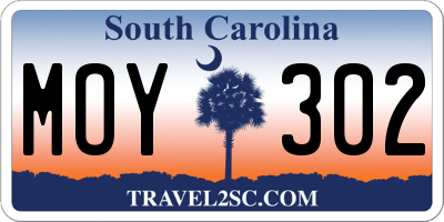 SC license plate MOY302