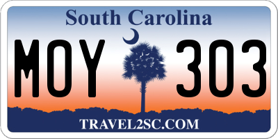 SC license plate MOY303