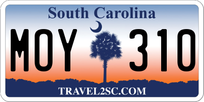 SC license plate MOY310