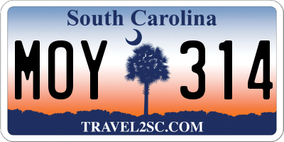 SC license plate MOY314