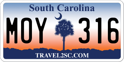 SC license plate MOY316