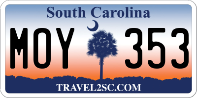 SC license plate MOY353