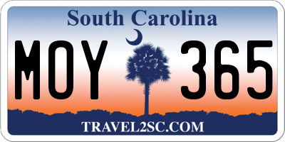SC license plate MOY365