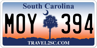 SC license plate MOY394