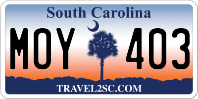 SC license plate MOY403