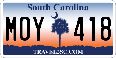 SC license plate MOY418