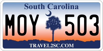 SC license plate MOY503