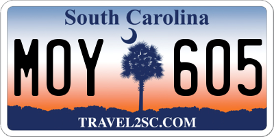 SC license plate MOY605