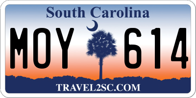 SC license plate MOY614