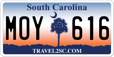 SC license plate MOY616