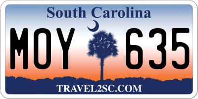 SC license plate MOY635
