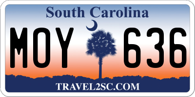 SC license plate MOY636