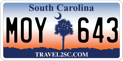 SC license plate MOY643