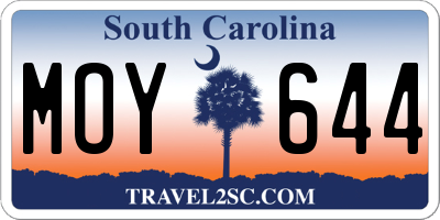 SC license plate MOY644