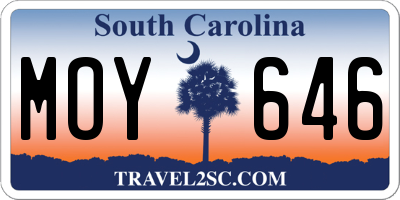 SC license plate MOY646