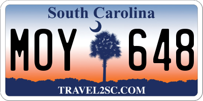 SC license plate MOY648