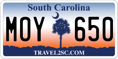 SC license plate MOY650