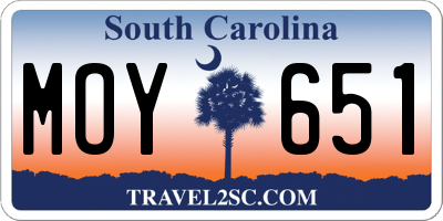 SC license plate MOY651