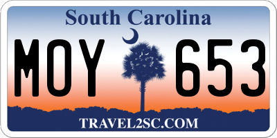 SC license plate MOY653