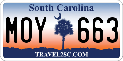 SC license plate MOY663