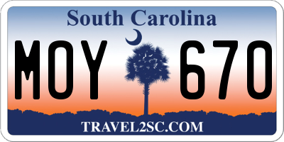 SC license plate MOY670