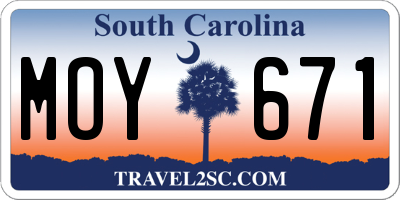 SC license plate MOY671