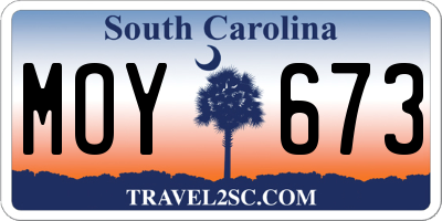 SC license plate MOY673