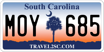 SC license plate MOY685