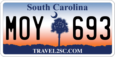 SC license plate MOY693