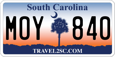 SC license plate MOY840