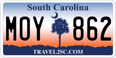 SC license plate MOY862