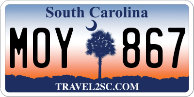 SC license plate MOY867