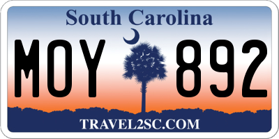SC license plate MOY892