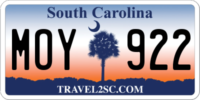 SC license plate MOY922