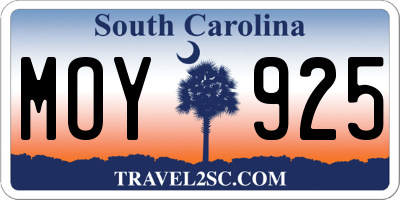 SC license plate MOY925