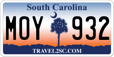SC license plate MOY932