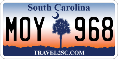 SC license plate MOY968