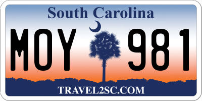SC license plate MOY981